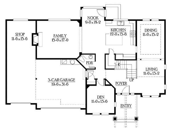 Architectural House Design - Craftsman Floor Plan - Main Floor Plan #132-304