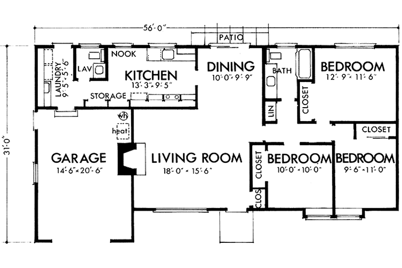 Home Plan - Floor Plan - Main Floor for Prairie House Plan #320-1166 - 3 bed, 1.5 bath