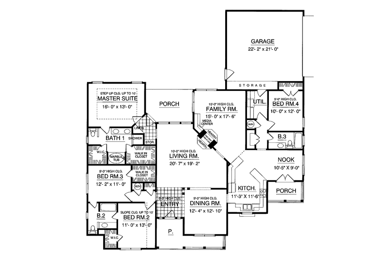 Dream House Plan - Floor Plan - Main Floor for Country House Plan #40-482 - 4 bed, 3 bath