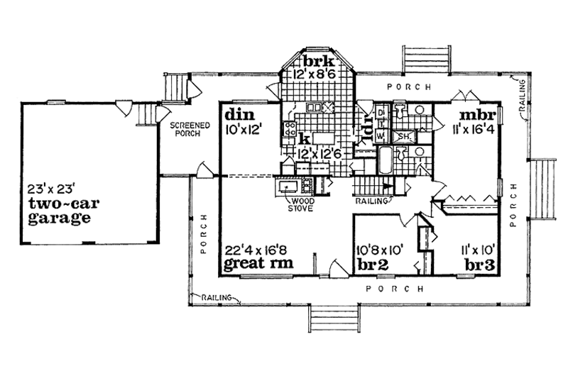 Architectural House Design - Floor Plan - Main Floor for Ranch House Plan #47-737 - 3 bed, 2 bath