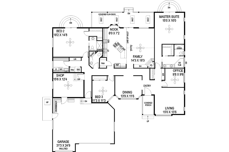 Home Plan - Floor Plan - Main Floor for Craftsman House Plan #60-830 - 3 bed, 3 bath