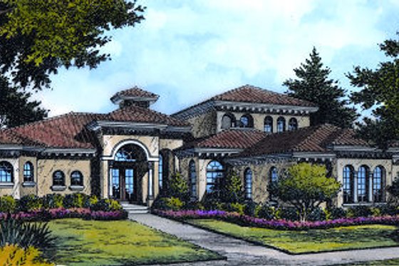 Exterior - Front Elevation for European House Plan #417-446 - 5 bed, 6.5 bath