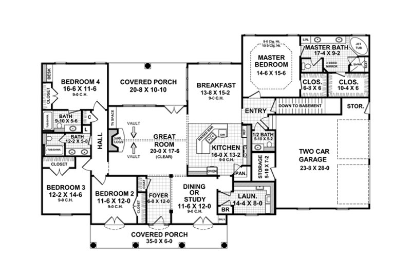 Home Plan - Floor Plan - Main Floor for European House Plan #21-332 - 4 bed, 3.5 bath