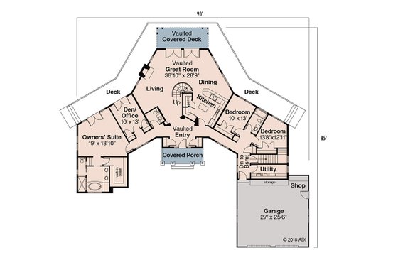 Floor Plan - Main Floor for Ranch House Plan #124-578 - 3 bed, 2.5 bath