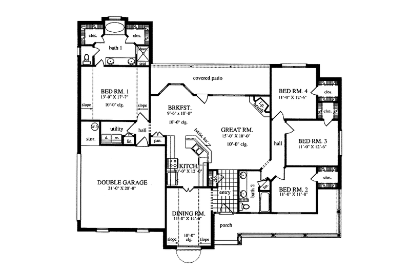 Home Plan - Floor Plan - Main Floor for Country House Plan #42-456 - 4 bed, 2 bath