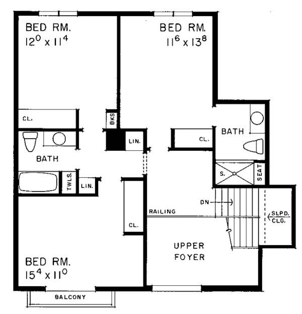 House Blueprint - European Floor Plan - Upper Floor Plan #72-999