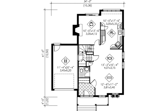 Floor Plan - Main Floor for Traditional House Plan #25-2124 - 3 bed, 2.5 bath