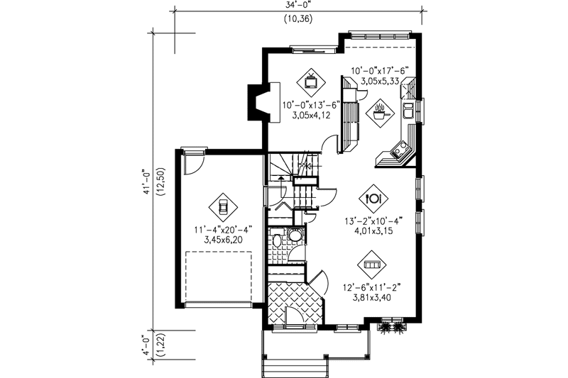 Architectural House Design - Floor Plan - Main Floor for Traditional House Plan #25-2124 - 3 bed, 2.5 bath