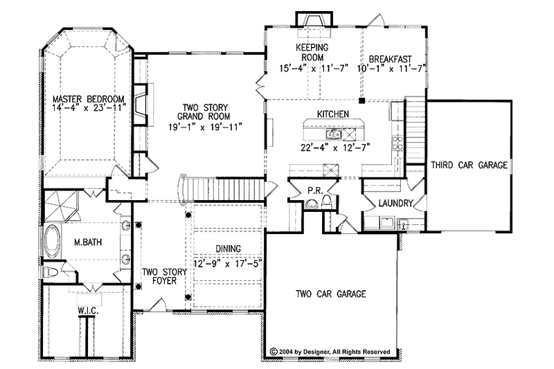 House Blueprint - Floor Plan - Main Floor for Colonial House Plan #54-233 - 4 bed, 3.5 bath