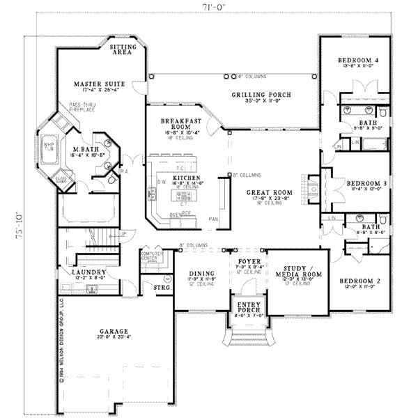 Traditional Style House Plan - 4 Beds 3 Baths 3033 Sq/Ft Plan #17-2121 ...