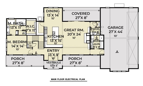 House Blueprint - Floor Plan - Main Floor for Barndominium House Plan #1070-271 - 4 bed, 3.5 bath