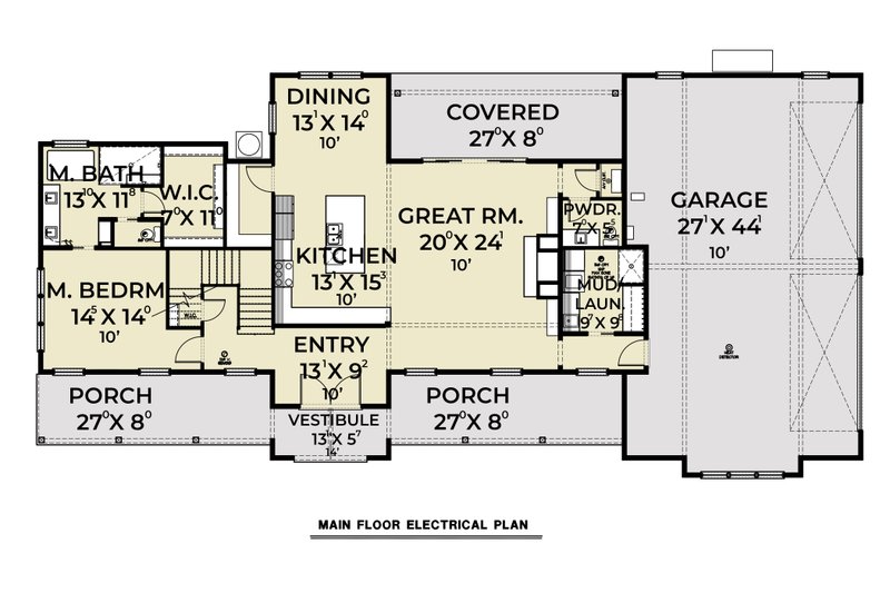 House Blueprint - Floor Plan - Main Floor for Barndominium House Plan #1070-271 - 4 bed, 3.5 bath