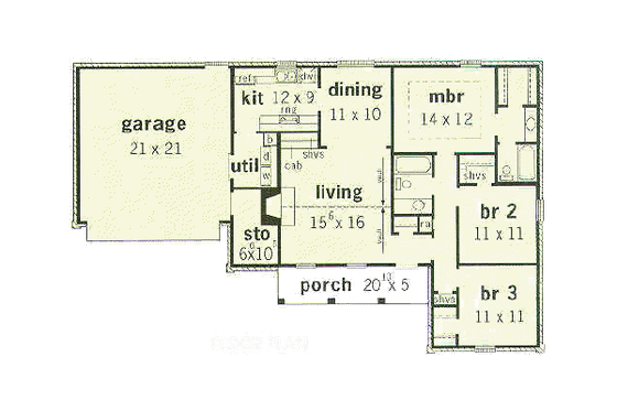 Floor Plan - Main Floor for Traditional House Plan #16-106 - 3 bed, 2 bath
