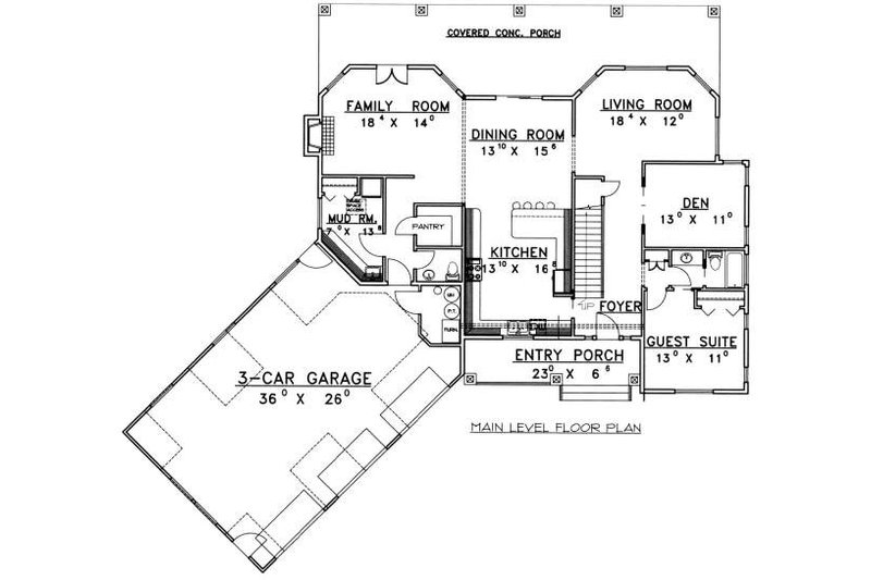 Architectural House Design - Floor Plan - Main Floor for Country House Plan #117-577 - 4 bed, 3.5 bath