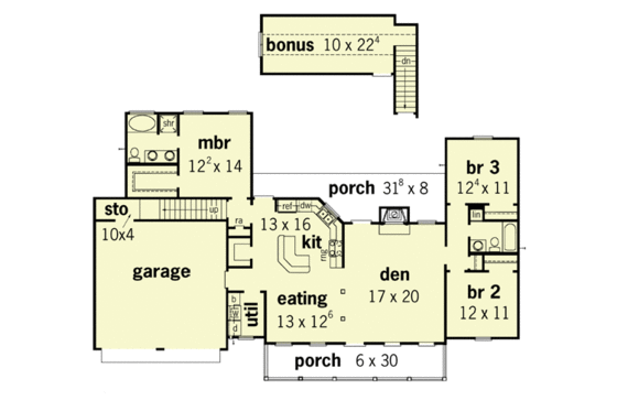 Floor Plan - Main Floor for Country House Plan #16-118 - 3 bed, 2 bath