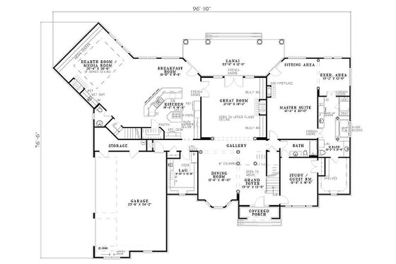 Floor Plan - Main Floor for European House Plan #17-256 - 4 bed, 4.5 bath