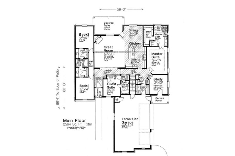 House Blueprint - Floor Plan - Main Floor for European House Plan #310-1286 - 4 bed, 3 bath