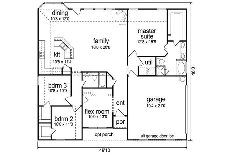 Dream House Plan - Floor Plan - Main Floor for Country House Plan #84-476 - 3 bed, 2 bath