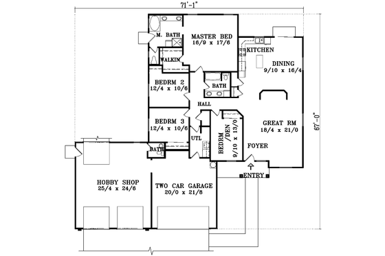 Floor Plan - Main Floor for Colonial House Plan #1-1415 - 4 bed, 2.5 bath