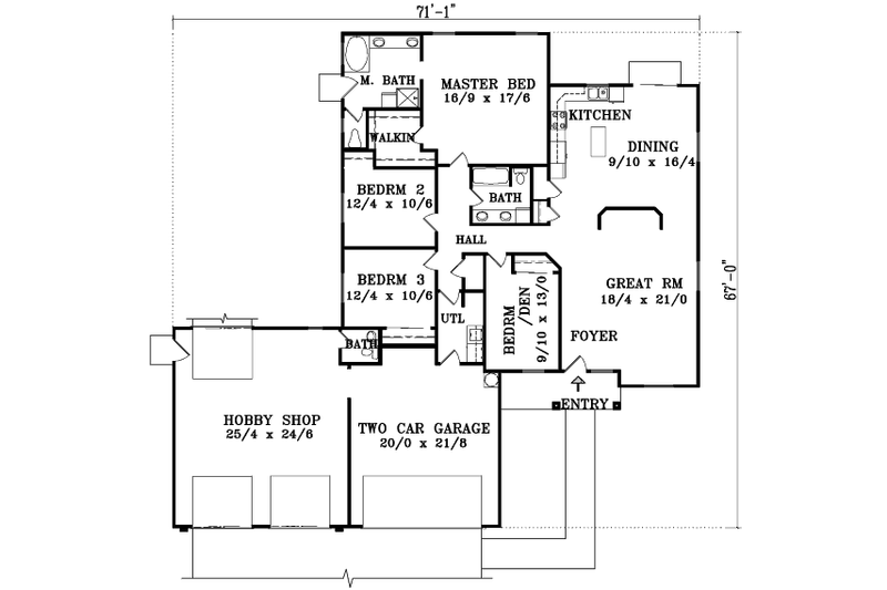 Home Plan - Floor Plan - Main Floor for Colonial House Plan #1-1415 - 4 bed, 2.5 bath