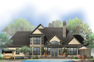 Exterior - Rear Elevation 1 for European House Plan #929-570 - 4 bed, 3 bath