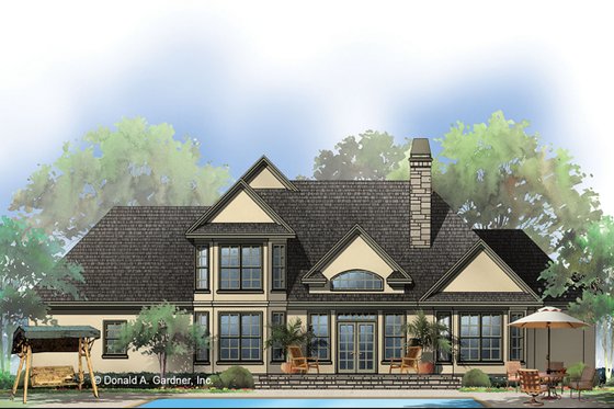 Exterior - Rear Elevation 1 for European House Plan #929-570 - 4 bed, 3 bath