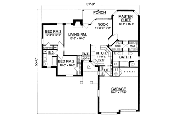 Floor Plan - Main Floor for Traditional House Plan #40-286 - 3 bed, 2 bath