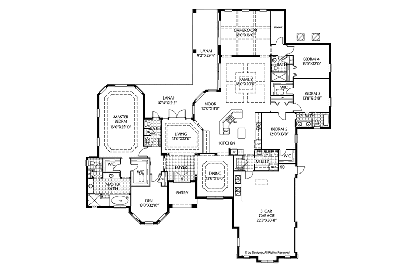 Home Plan - Floor Plan - Main Floor for Mediterranean House Plan #999-138 - 4 bed, 3.5 bath