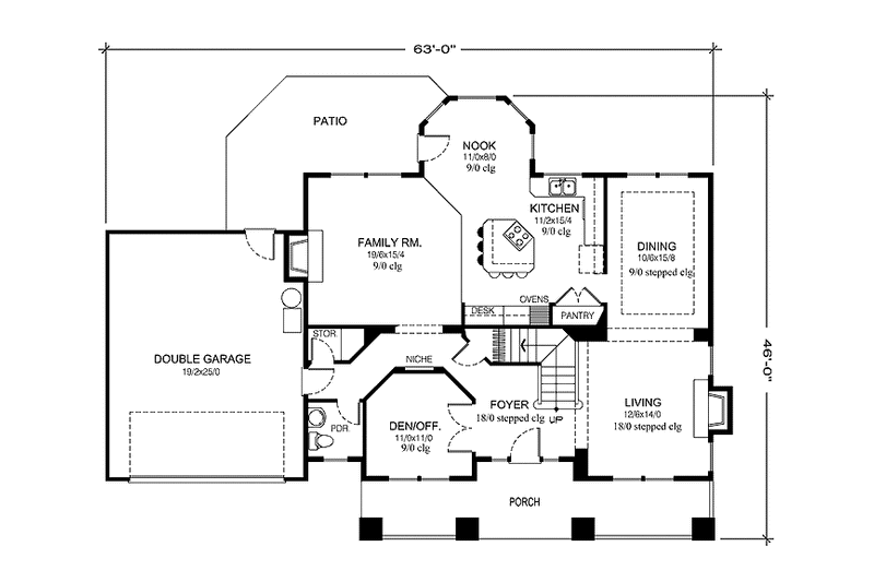Home Plan - Floor Plan - Main Floor for Country House Plan #997-2 - 3 bed, 2.5 bath