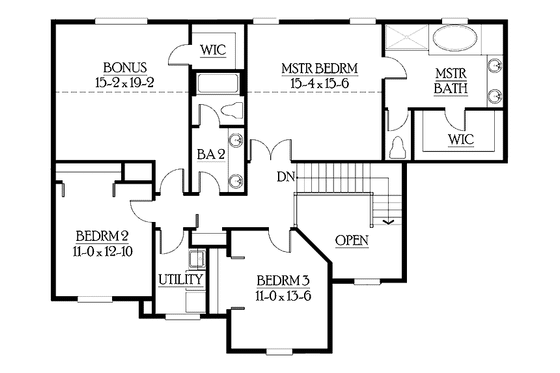 Floor Plan - Upper Floor for Craftsman House Plan #132-304 - 3 bed, 2.5 bath