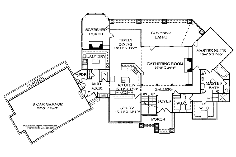 House Blueprint - Floor Plan - Main Floor for Craftsman House Plan #453-455 - 5 bed, 4 bath