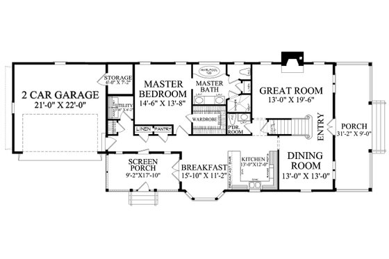 Floor Plan - Main Floor for Cottage House Plan #137-416 - 3 bed, 3.5 bath