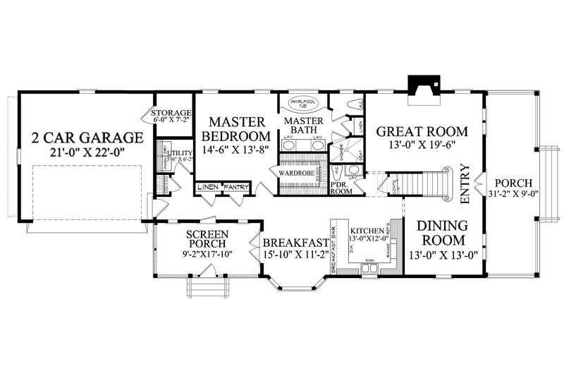House Blueprint - Floor Plan - Main Floor for Cottage House Plan #137-416 - 3 bed, 3.5 bath