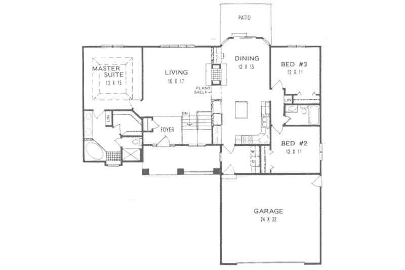 Home Plan - Floor Plan - Main Floor for Traditional House Plan #58-149 - 3 bed, 2 bath