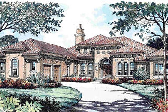 Exterior - Front Elevation for Mediterranean House Plan #135-146 - 3 bed, 3.5 bath