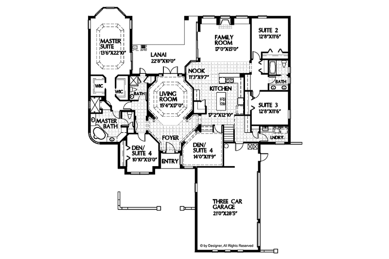 Home Plan - Floor Plan - Main Floor for Mediterranean House Plan #999-54 - 4 bed, 3 bath