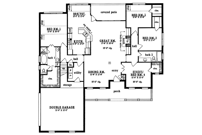 Home Plan - Floor Plan - Main Floor for Country House Plan #42-563 - 4 bed, 2 bath