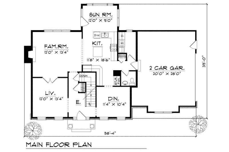 Home Plan - Floor Plan - Main Floor for Traditional House Plan #70-399 - 4 bed, 2.5 bath