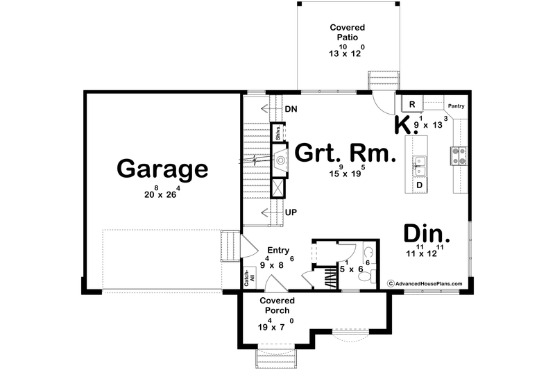 House Plan Design - Floor Plan - Main Floor for Cottage House Plan #455-649 - 3 bed, 2.5 bath