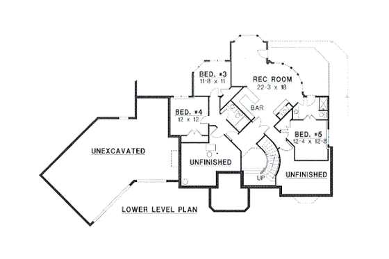 Floor Plan - Lower Floor for European House Plan #67-110 - 4 bed, 4 bath