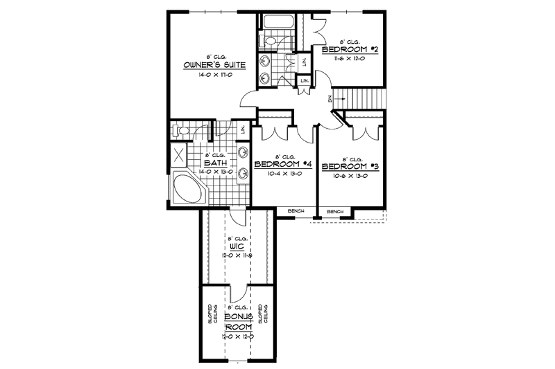 Architectural House Design - Floor Plan - Upper Floor for European House Plan #51-641 - 4 bed, 3 bath