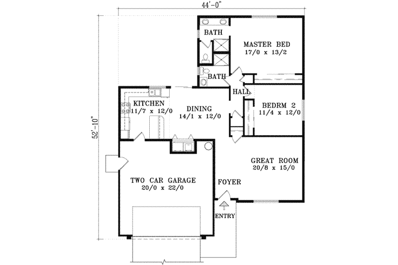 Dream House Plan - Floor Plan - Main Floor 1 for Mediterranean House Plan #1-1178 - 2 bed, 2 bath