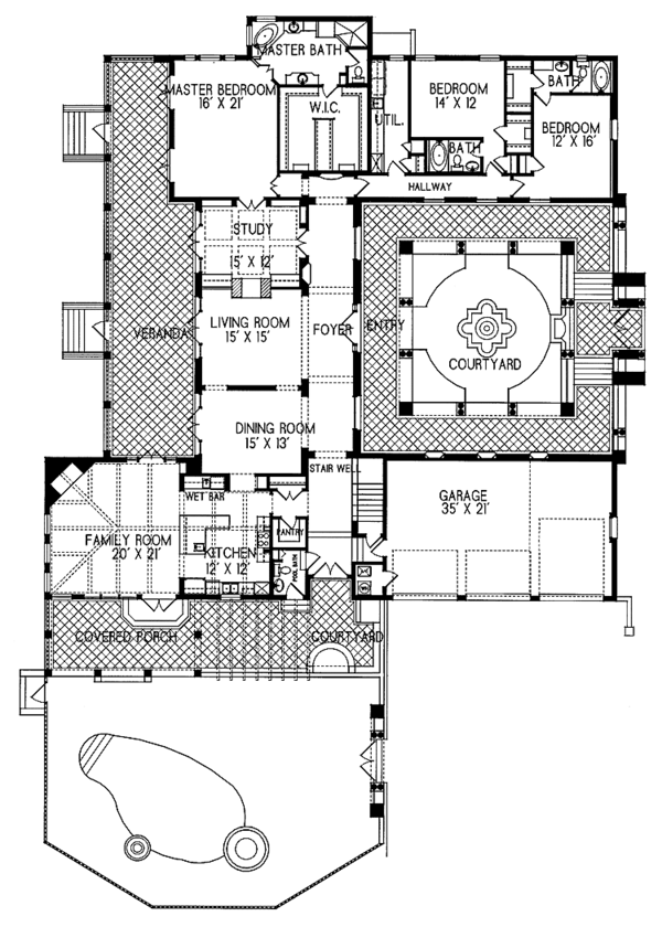 Architectural House Design - Mediterranean Floor Plan - Main Floor Plan #76-124