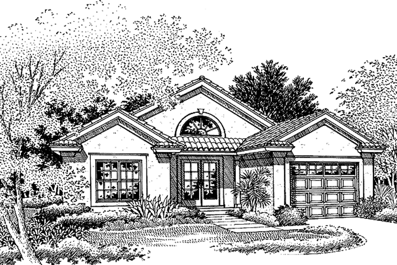 Home Plan - Exterior - Front Elevation 3 for Mediterranean House Plan #320-557 - 2 bed, 2 bath