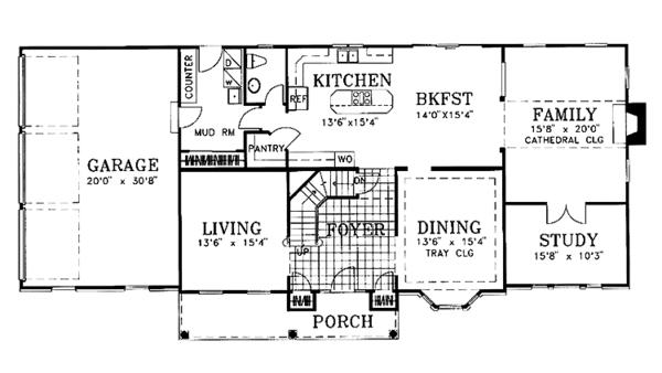 Architectural House Design - Colonial Floor Plan - Main Floor Plan #1029-30