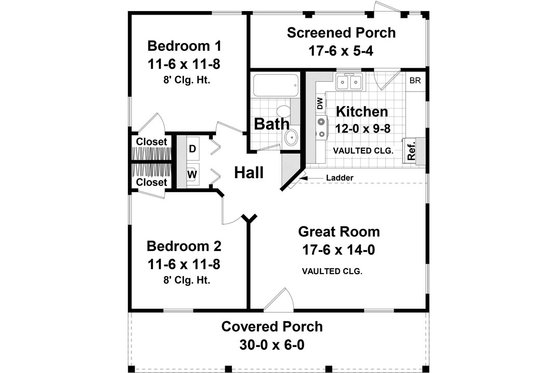 Floor Plan - Main Floor for Cottage House Plan #21-441 - 2 bed, 1 bath