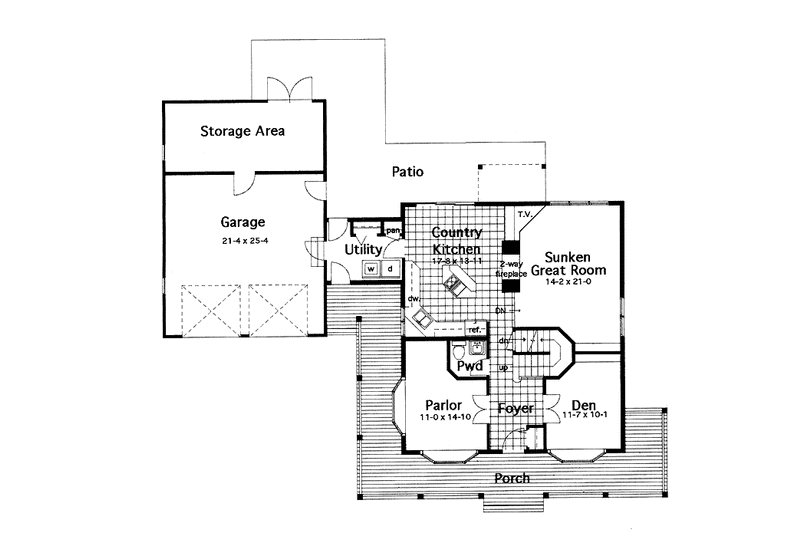 House Blueprint - Floor Plan - Main Floor for Country House Plan #965-6 - 4 bed, 2.5 bath