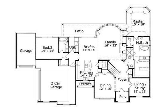 Floor Plan - Main Floor for European House Plan #411-608 - 4 bed, 3.5 bath
