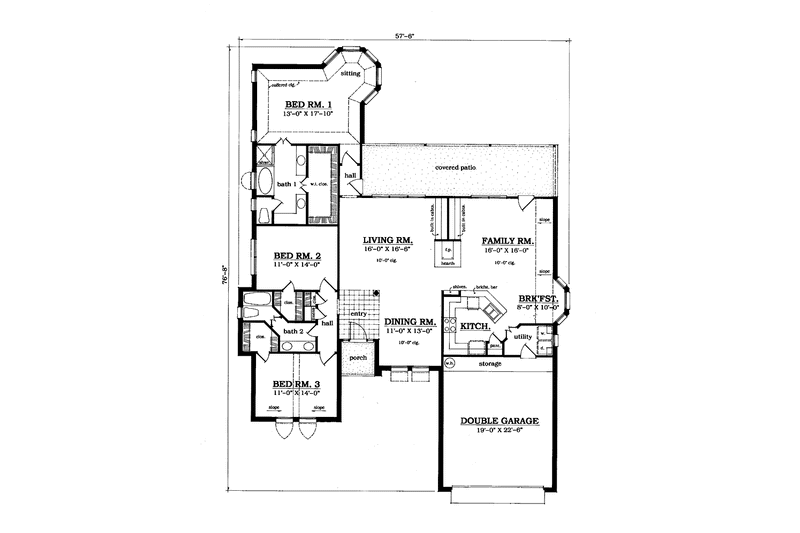 Dream House Plan - Floor Plan - Main Floor for Traditional House Plan #42-626 - 3 bed, 2 bath