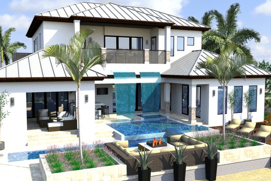 Exterior - Rear Elevation for Contemporary House Plan #548-21 - 4 bed, 6 bath